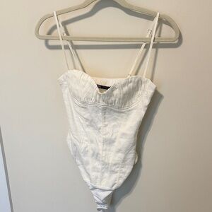 Zara Women’s Linen Blend Off-White Corset Bodysuit / Size XS / Brand NWOT / Soft